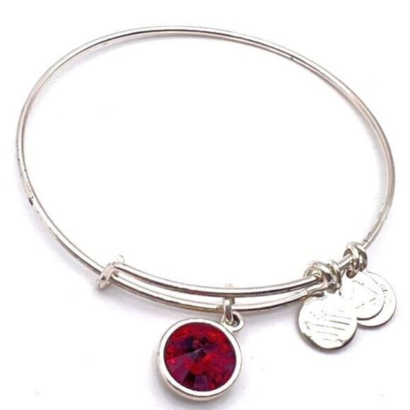 Alex And Ani Women's Expandable Red Crystal‎ Birthstone Silver Charm Bracelet - Picture 3 of 8